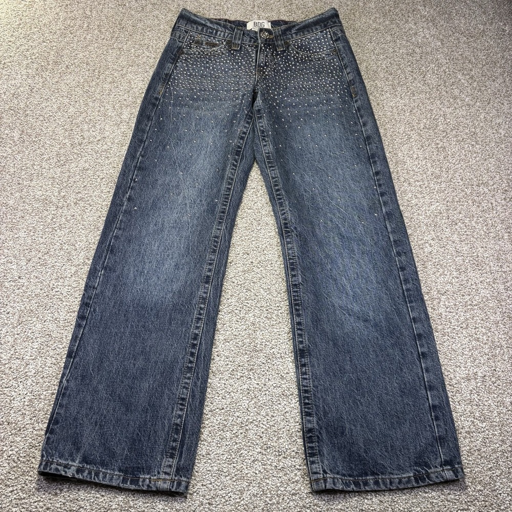 BDG Wide Leg Jeans Womens 24W Blue Medium Wash Mid Rise Studded Relaxed Denim